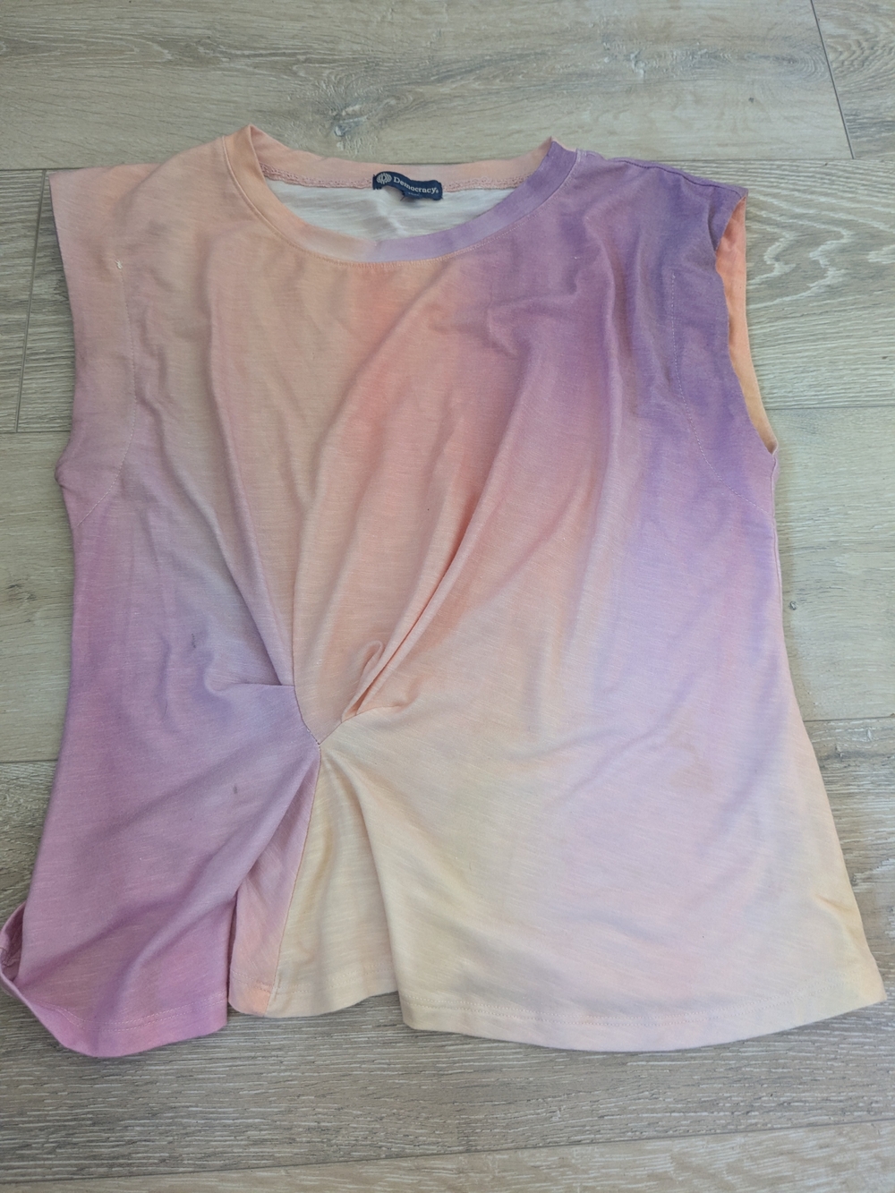 Democracy Boho Hippie Twist-Front Ombre Tank in Purple and Peach